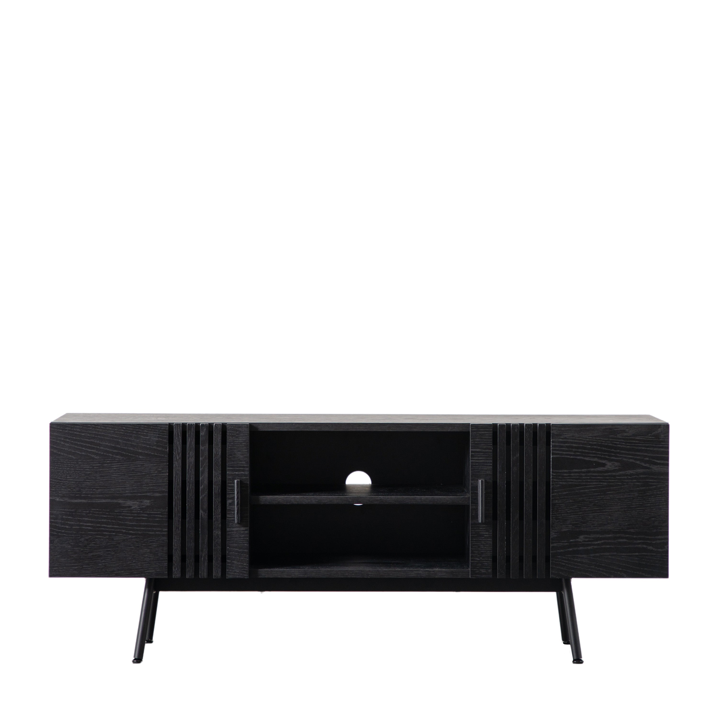 Parque Slatted Design Black Oak Wood TV Unit